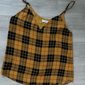 Women's Plaid Camisole Top - Black and Tan